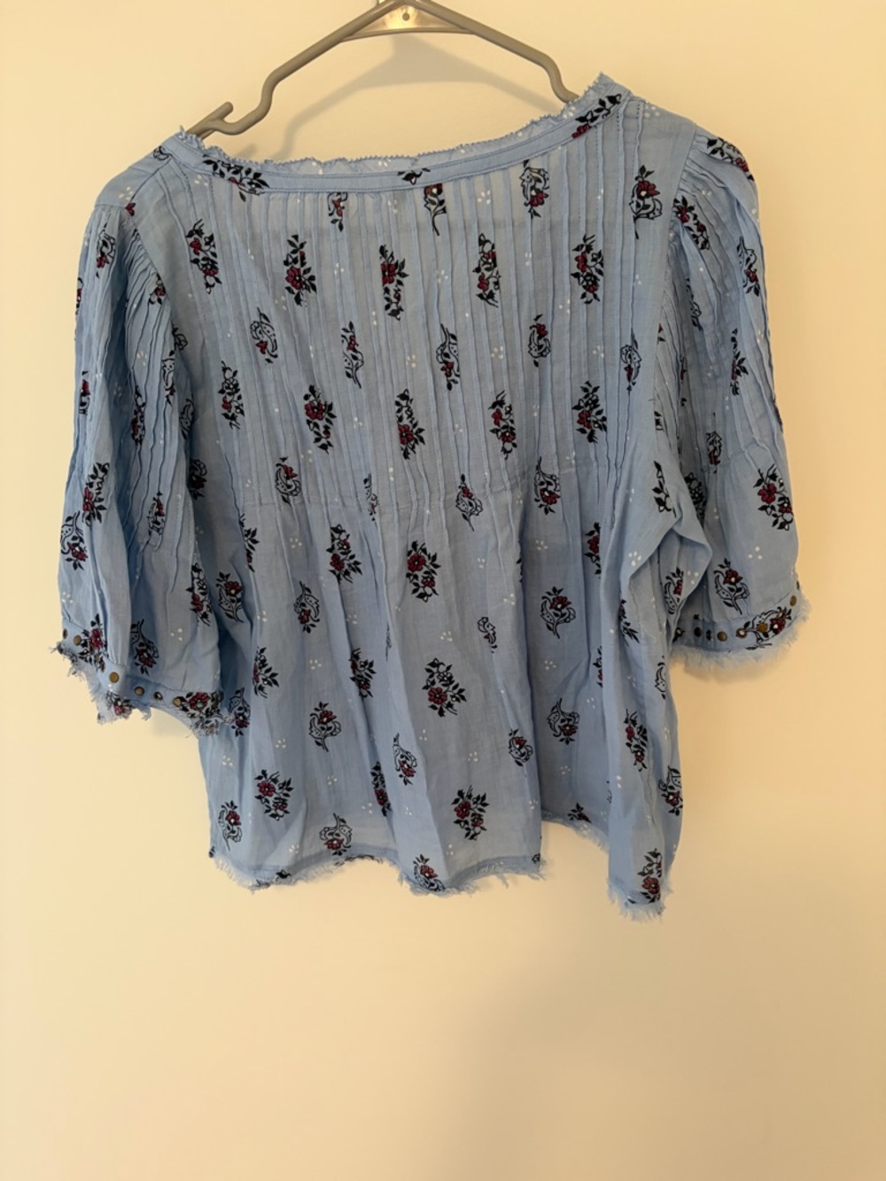 LN 5 star Anthropologie Pintuck Short Sleeve Swing Top in blue S - Picture 6 of 6
